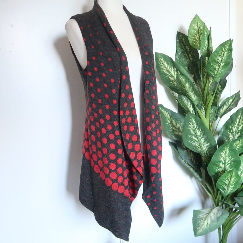 Alberto Makali Unique Rare Grey Red Polka Dot Artsy Boho Waterfall Vest Size S